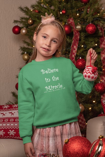 Child "Believe in the Miracle" Long Sleeved Heavy Blend Christmas Sweatshirt